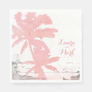 Beach Wedding Napkins Coral Palm Trees Wood