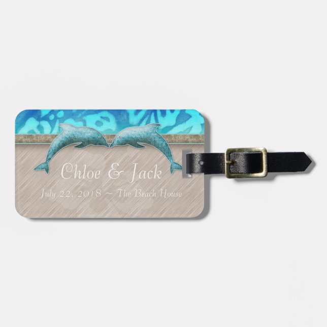 Beach Wedding Nautical Dolphin Travel Luggage Tag (Front Horizontal)