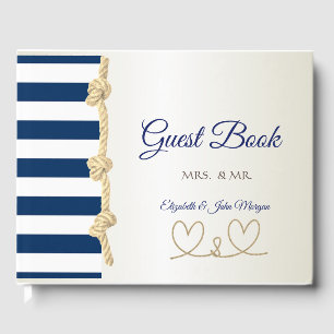 Beach  Wedding Navy Rope, Hearts ,Stripes Guest Book