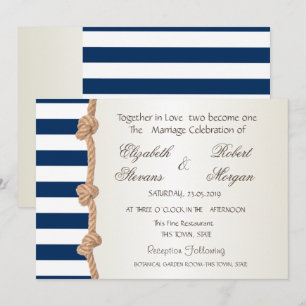 Beach Wedding Navy Rope,Hearts ,Stripes Invitation