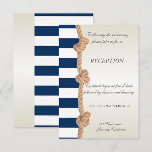 Beach  Wedding Navy Rope,Hearts,Stripes Reception Invitation