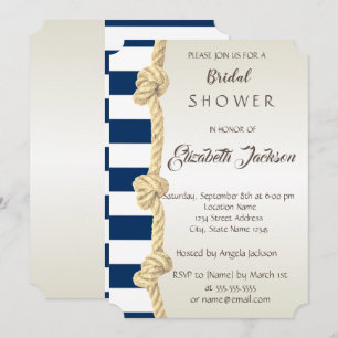Beach Wedding,Navy Rope,Stripes  Bridal Shower Invitation