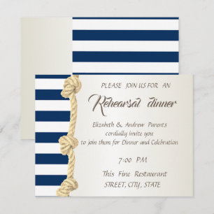 Beach Wedding Navy Rope,Stripes  Rehearsal Dinner Invitation