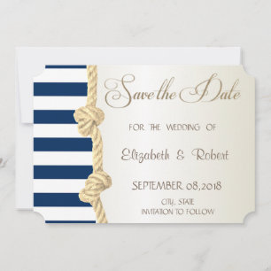 Beach Wedding,Navy Rope, Stripes Save The Date