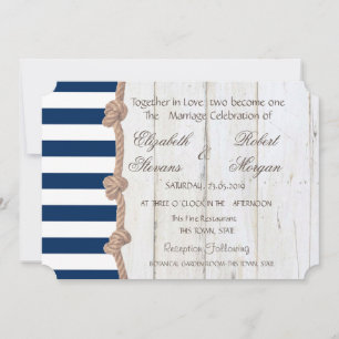 Beach Wedding Navy Rope ,Stripes,Wood Invitation