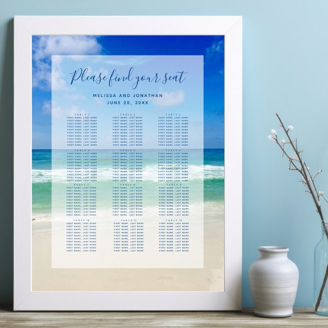 Beach Wedding Ocean Photo 12 Table Seating Chart (Creator Uploaded)