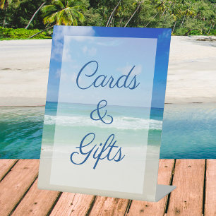 Beach Wedding Ocean Waves Photo Cards & Gifts Pedestal Sign