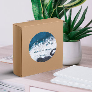 Beach Wedding Ocean Waves Thank You Appreciation Classic Round Sticker