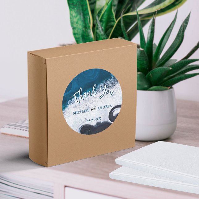 Beach Wedding Ocean Waves Thank You Appreciation Classic Round Sticker (Creator Uploaded)