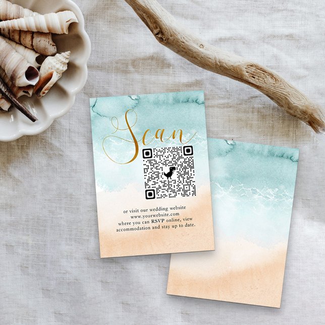 Beach Wedding Online RSVP QR Code Enclosure Card (Creator Uploaded)