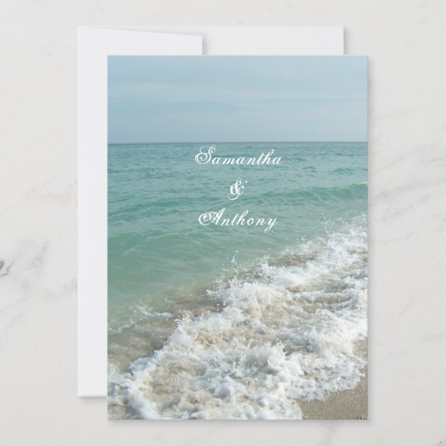 Beach Wedding or Destination Wedding Blue Ocean Invitation (Front)
