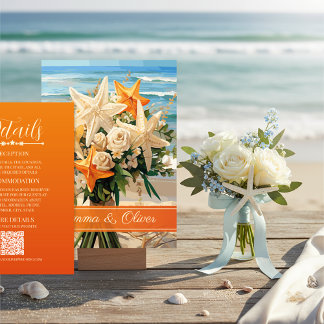 Beach Wedding Orange Starfish Bouquet Details Card