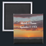 Beach Wedding Orange Sunset Pacific Guest Favor Magnet<br><div class="desc">This beach wedding guest favor magnet features a photo of the sun setting over the Pacific Ocean. The sunset lights up the sky and underside of the clouds in bright orange with a stripe of gray blue still visible between the clouds. The foreground captures the dunes in shadow as the...</div>