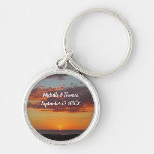 Beach Wedding Orange Sunset Pacific Guest Favour Key Ring