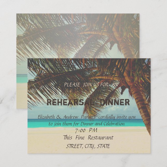 Beach Wedding ,Palm  Rehearsal Dinner Invitation (Front/Back)