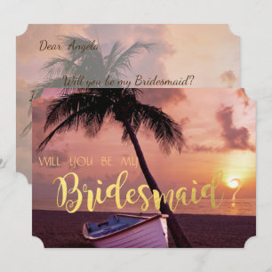 Beach Wedding, Palm, Sunset, Boat  Bridesmaid Card