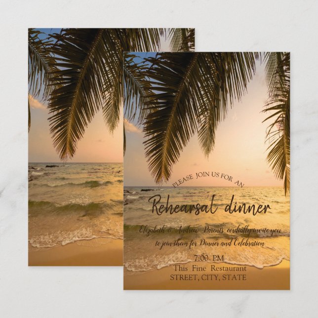Beach Wedding,Palm Sunset Rehearsal Dinner Invitation (Front/Back)