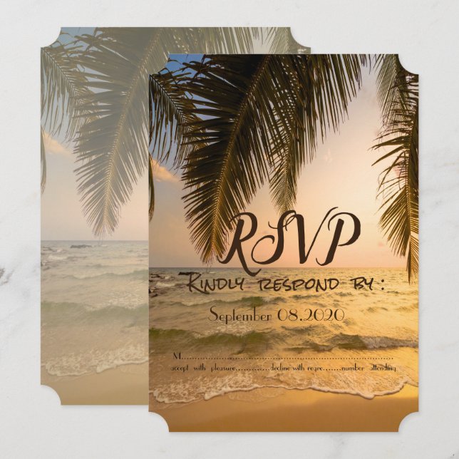 Beach Wedding,Palm Sunset RSVP Invitation (Front/Back)