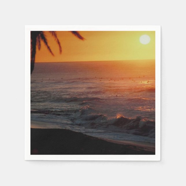 Beach Wedding Palm Tree Sunset Paper Napkins (Front)
