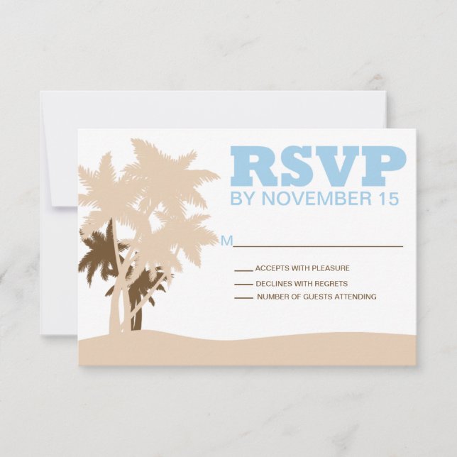 Beach Wedding Palm Trees RSVP Template Cards (Front)