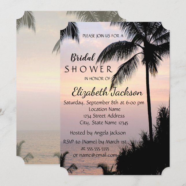 Beach Wedding Palms Sunset  Bridal Shower Invitation (Front/Back)