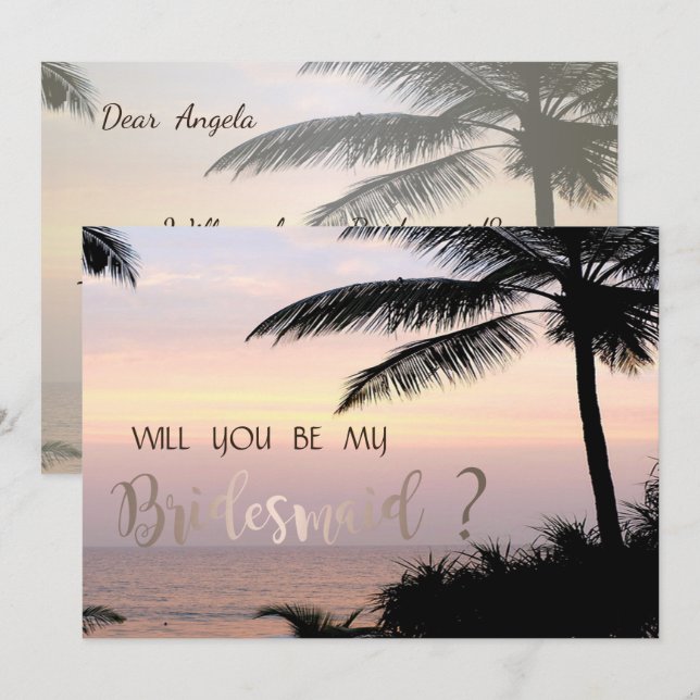 Beach Wedding Palms Sunset Bridesmaid Card (Front/Back)