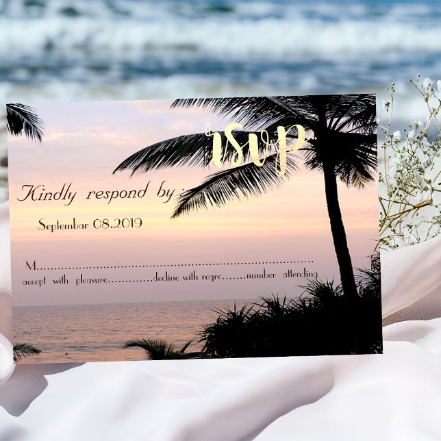 Beach Wedding Palms Sunset   RSVP Invitation (Creator Uploaded)