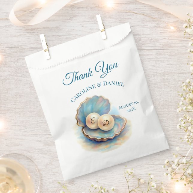 Beach Wedding Pearls Shell Elegant Ocean Theme  Favour Bags (Clipped)