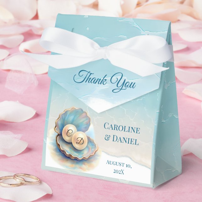 Beach Wedding Pearls Shell Elegant Ocean Theme  Favour Box (Wedding)