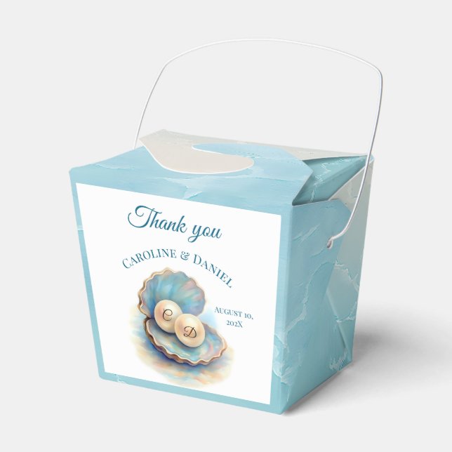 Beach Wedding Pearls Shell Elegant Ocean Theme  Favour Box (Front Side)