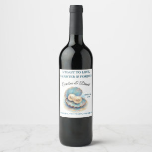 Beach Wedding Pearls Shell Elegant Ocean Theme  Gi Wine Label