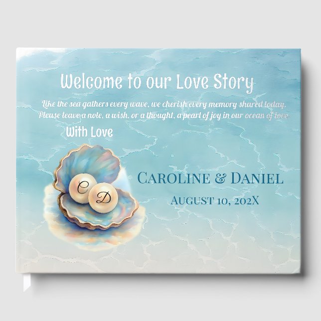 Beach Wedding Pearls Shell Elegant Ocean Theme  Guest Book (Front)