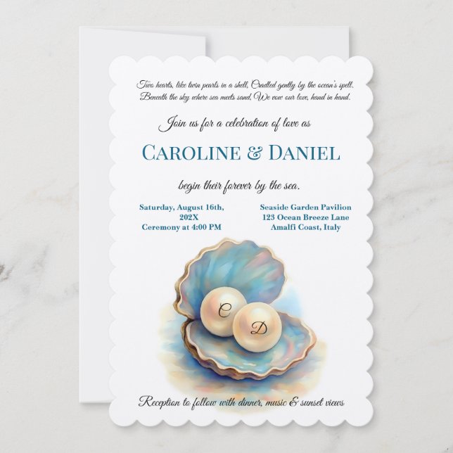 Beach Wedding Pearls Shell Elegant Ocean Theme  Invitation (Front)