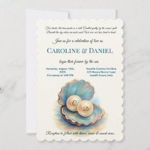 Beach Wedding Pearls Shell Elegant Ocean Theme Invitation