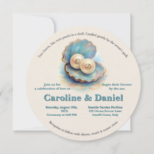 Beach Wedding Pearls Shell Elegant Ocean Theme  Invitation
