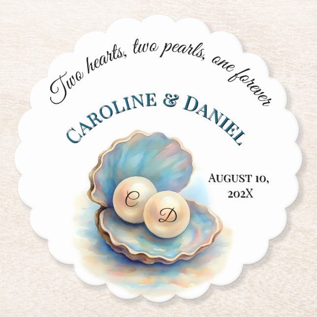 Beach Wedding Pearls Shell Elegant Ocean Theme  Paper Coaster (Front)