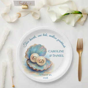 Beach Wedding Pearls Shell Elegant Ocean Theme  Paper Plate