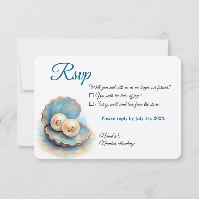 Beach Wedding Pearls Shell Elegant Ocean Theme  RSVP Card (Front)