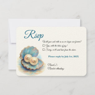 Beach Wedding Pearls Shell Elegant Ocean Theme  RSVP Card