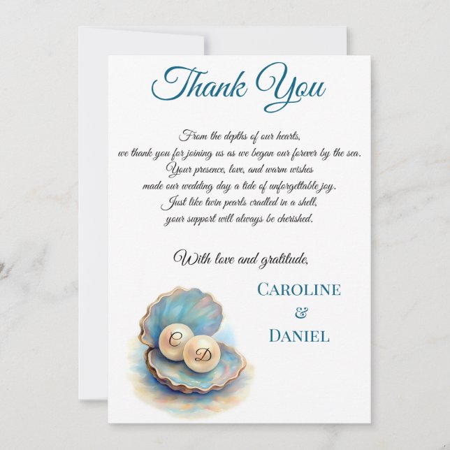 Beach Wedding Pearls Shell Elegant Ocean Theme  Thank You Card (Front)