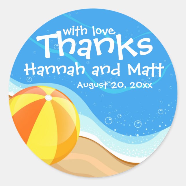 Beach Wedding Personalised Wedding Favour Stickers (Front)