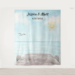 Beach Wedding Photo Booth Background Tapestry