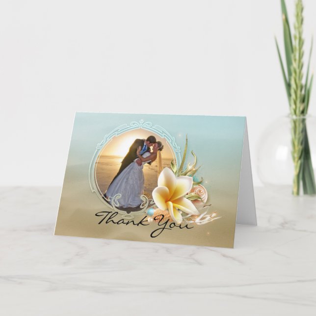 Beach Wedding Photo Thank You Card (Front)