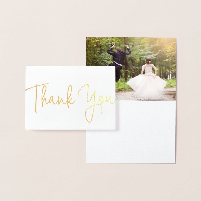 Beach Wedding Photo Thank You Card Gold Foil Mini (Display)