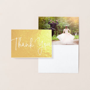 Beach Wedding Photo Thank You Card in Gold Foil