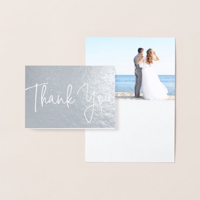 Beach Wedding Photo Thank You Card in Silver Foil (Display)