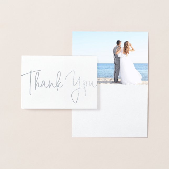 Beach Wedding Photo Thank You Card in Silver Foil (Display)