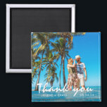 Beach Wedding Photo Thank You  Magnet<br><div class="desc">Wedding thank you favour magnets for your beach wedding,  customised with your photo,  names and wedding date. Modern blue beach wood design with "thank you" in a white handwritten font.</div>