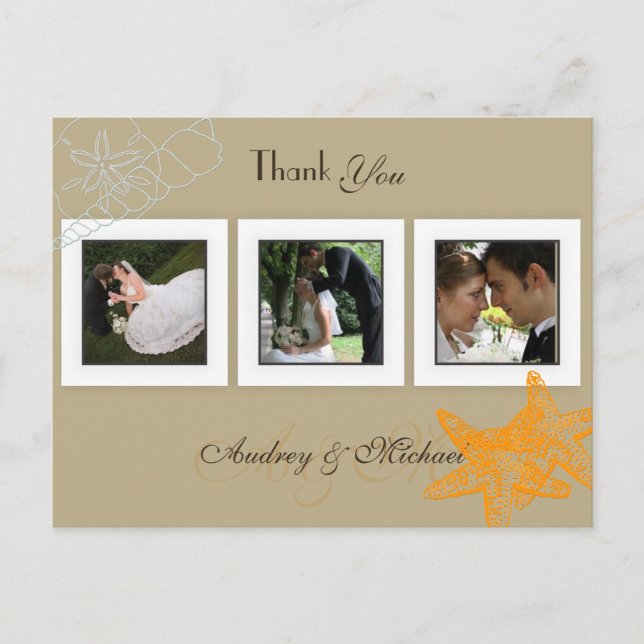 Beach Wedding Photos Thank you postcards (Front)