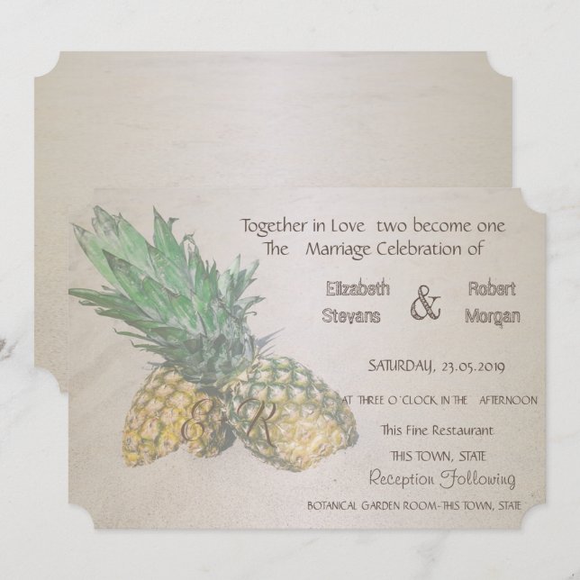 Beach  Wedding Pineapple  Invitation (Front/Back)
